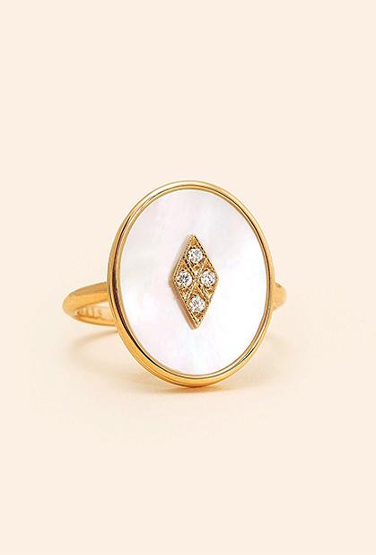 Charger l'image dans la galerie, 18K YELLOW GOLD, WHITE MOTHER-OF-PEARL