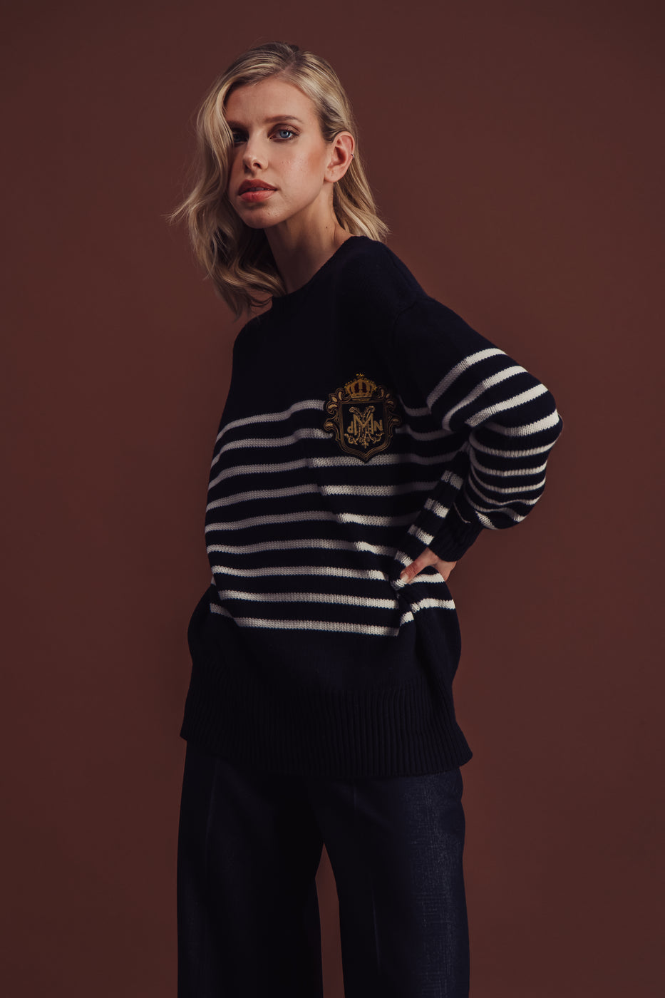 Charger l'image dans la galerie, SOLAL NAVY ECRU SWEATER