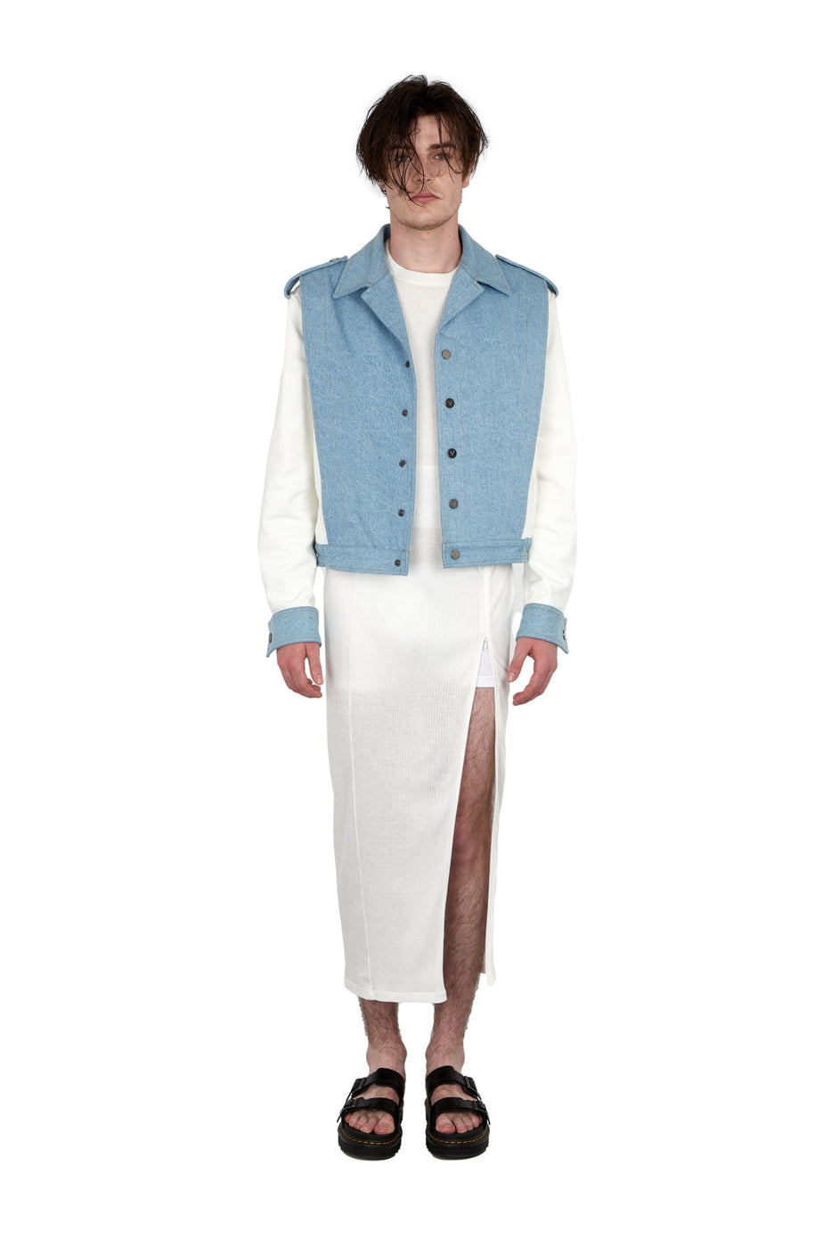Charger l'image dans la galerie, Two-tone white and light blue denim bombers