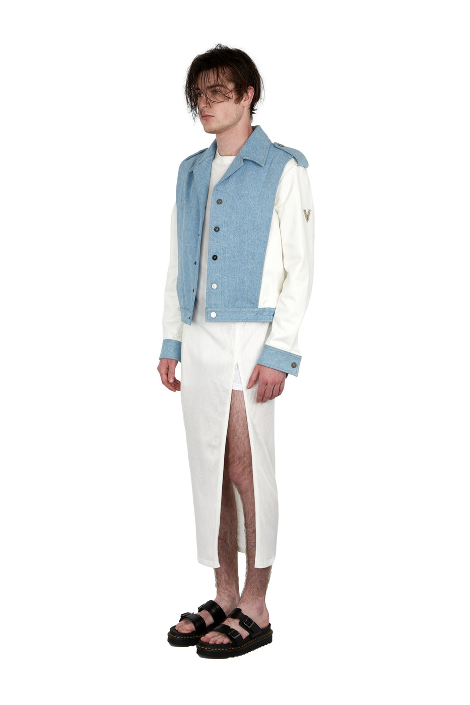 Charger l'image dans la galerie, Two-tone white and light blue denim bombers