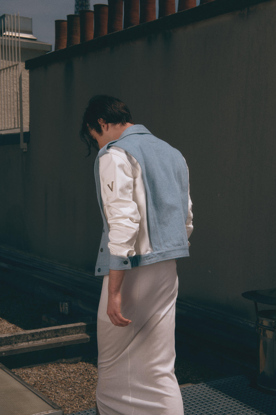 Charger l'image dans la galerie, Two-tone white and light blue denim bombers